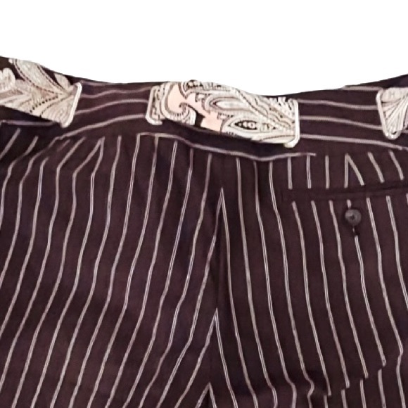 Michael Kors Rich Brown and White Pin Stripe Capri Dress Pants with Paisley Belt - Picture 6 of 9